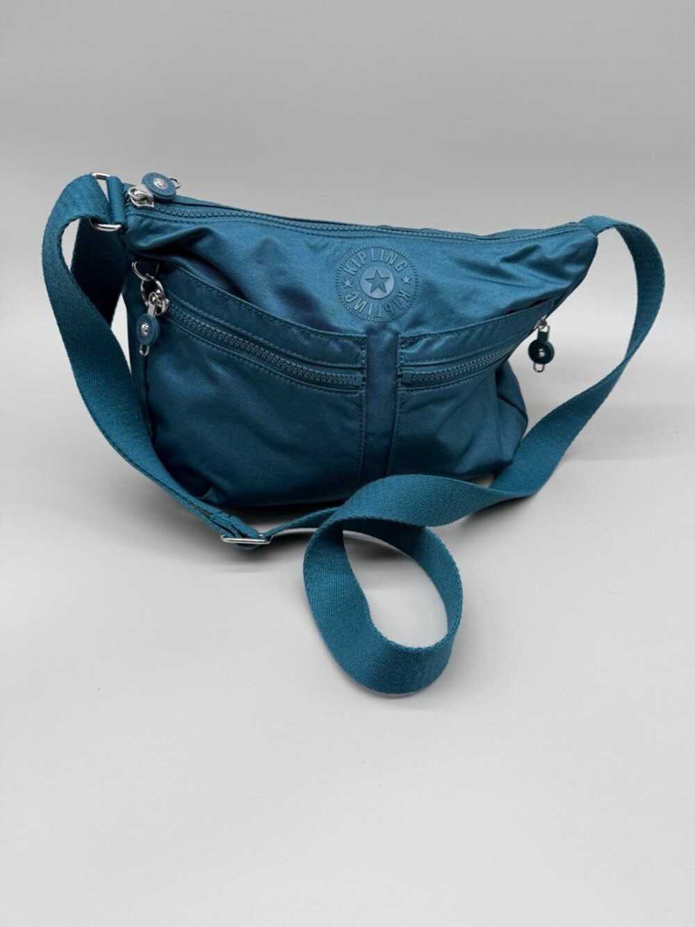 Kipling Teal Nylon Crossbody Bag with Multiple Zip Pockets